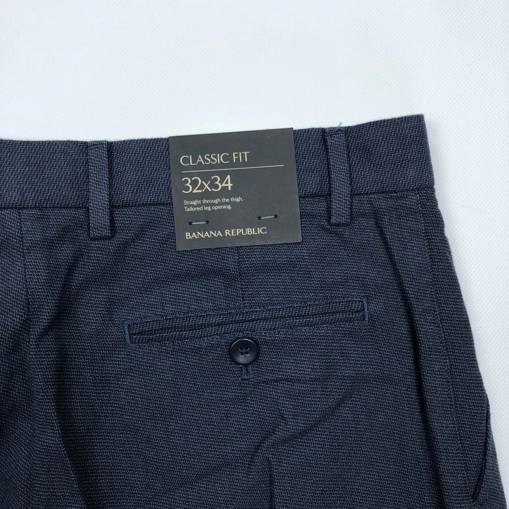 Banana Republic Classic Fit Textured Chino Pants Navy Blue 32x34 Mens Cotton